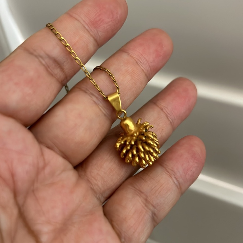 Vtg Gold Dipped Pinecone Pendant Necklace - image 8